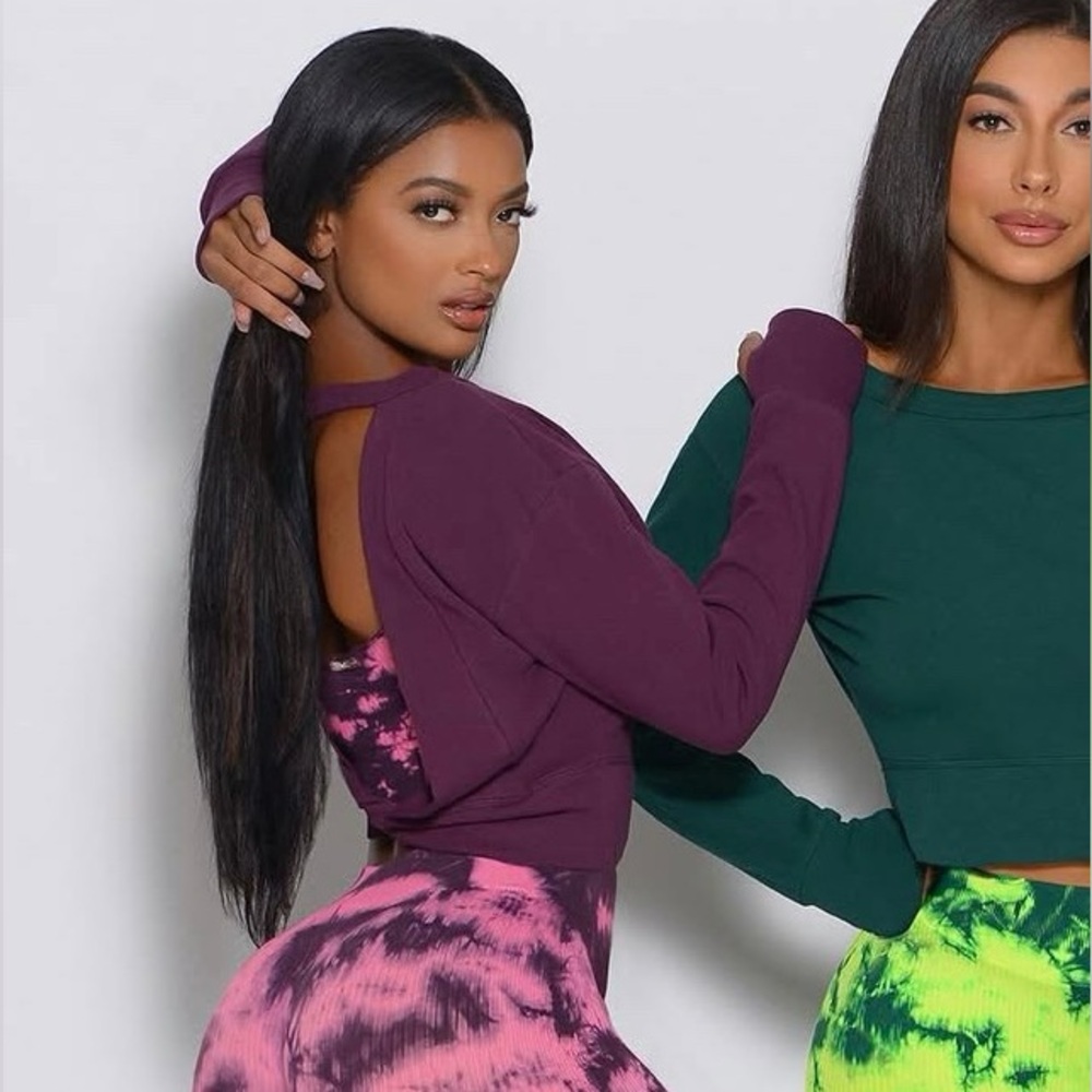 Bombshell Sportswear Plum S Open Back Crop Pullover